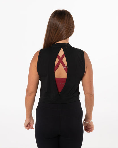 Women's Open-Back Crop Tank - Black